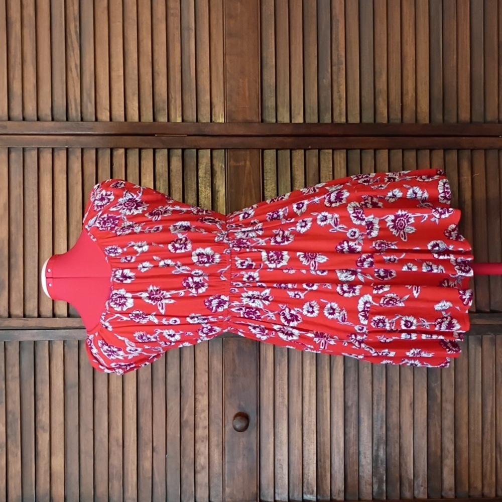 Nostalgia Red and Purple Floral Babydoll Dress - Picture 2 of 10